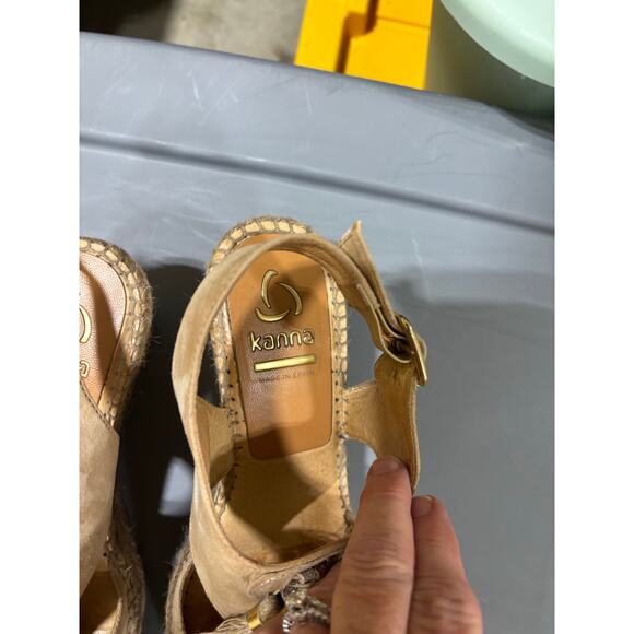 Kanna Espadrille Wedge Sandals Suede Tassel Peep Toe Beige Women’s Size 39
8.5 - Picture 6 of 6